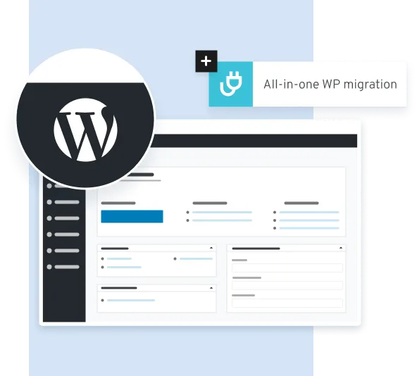 Illustration showing Wordpress panel and next to it tile with plugin icon.